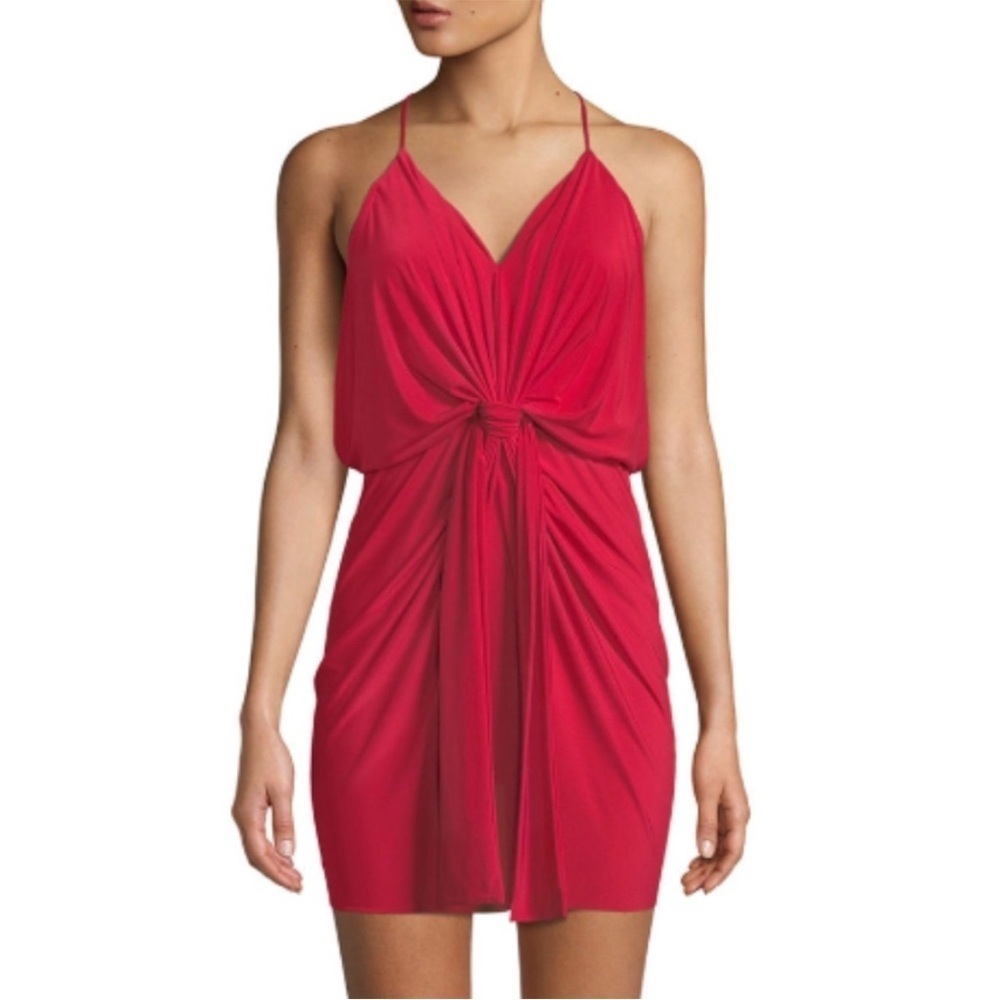 NWT Misa Los Angeles Domino Bodycon Mini Dress Red V-Neck Racerback Draping Sz S